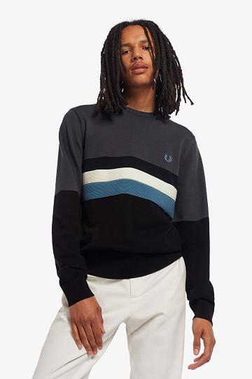 Dzianina Fred Perry Colour Block Crew Jumper Męskie Czarne | PL 1296ZUTG